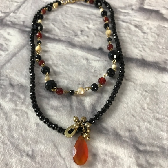 Glass bead double strand pendant necklace LOFT Ann Taylor - Picture 2 of 7